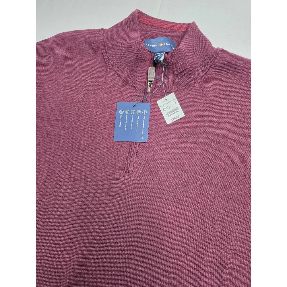 Joseph Abboud Sweater Men's 3XL Tall Burgundy Tight Knit Modern Fit Quarter Zip